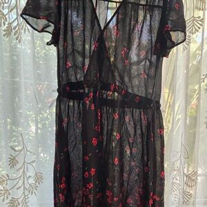 Christy Dawn Black and Red Floral Midi Dress